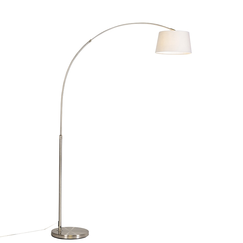 Moderní oblouková lampa z oceli s odstínem bílé látky - Arc Basic