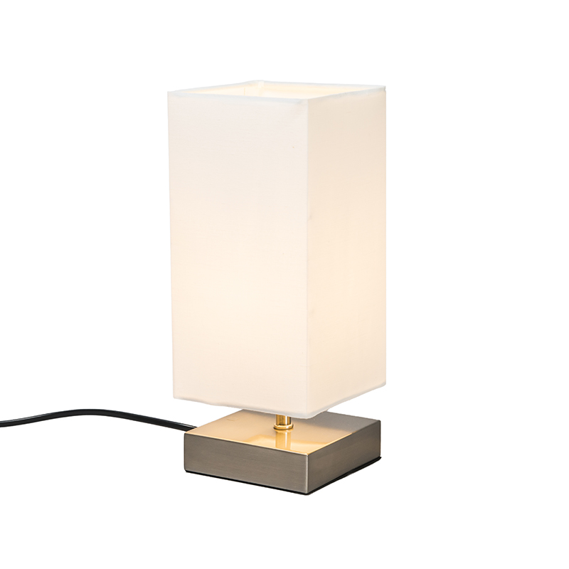 Moderní stolní lampa bílá s ocelí - Milo