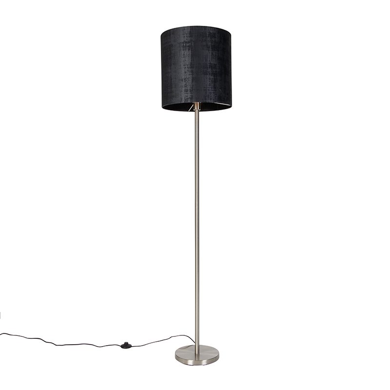 Moderne vloerlamp staal met kap zwart 40 cm - Simplo