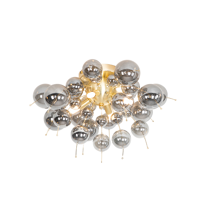 Design plafondlamp messing met smoke glas 4-lichts - Explode