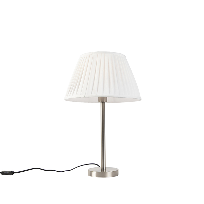 Klasická stolní lampa z oceli se skládaným odstínem bílá 35 cm - Simplo