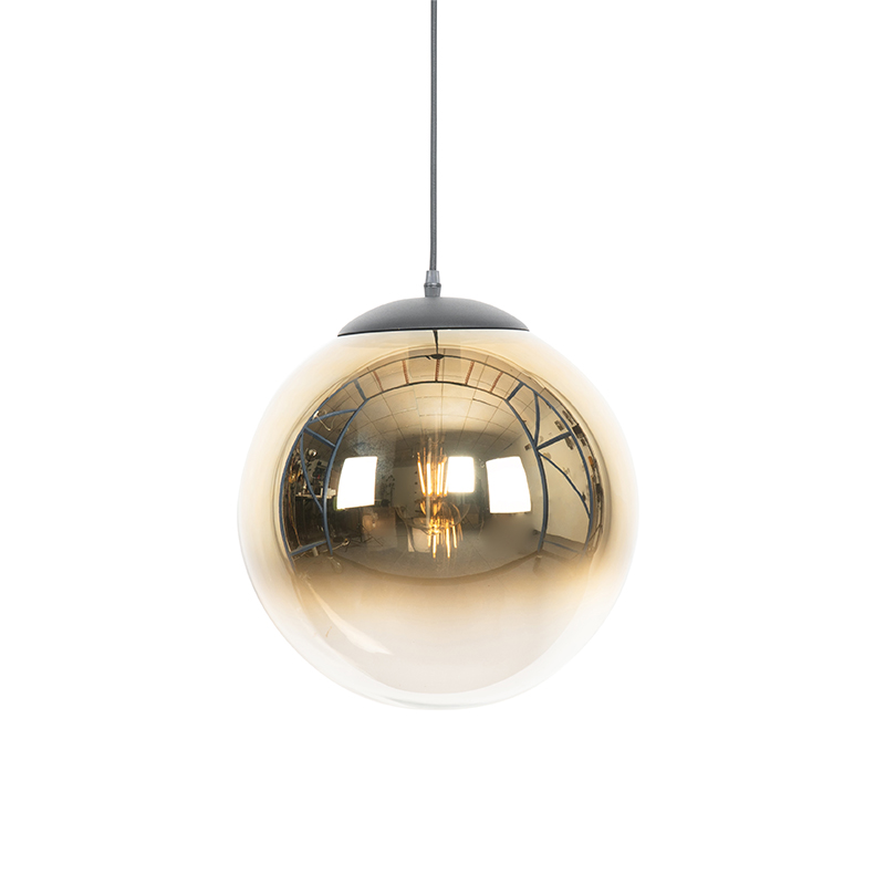 Art deco hanglamp zwart met goud glas 33 cm - pallon