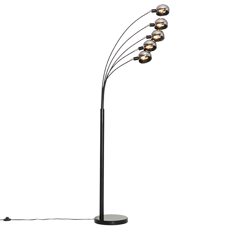 Design vloerlamp zwart met goud 5-lichts - Sixties Marmo