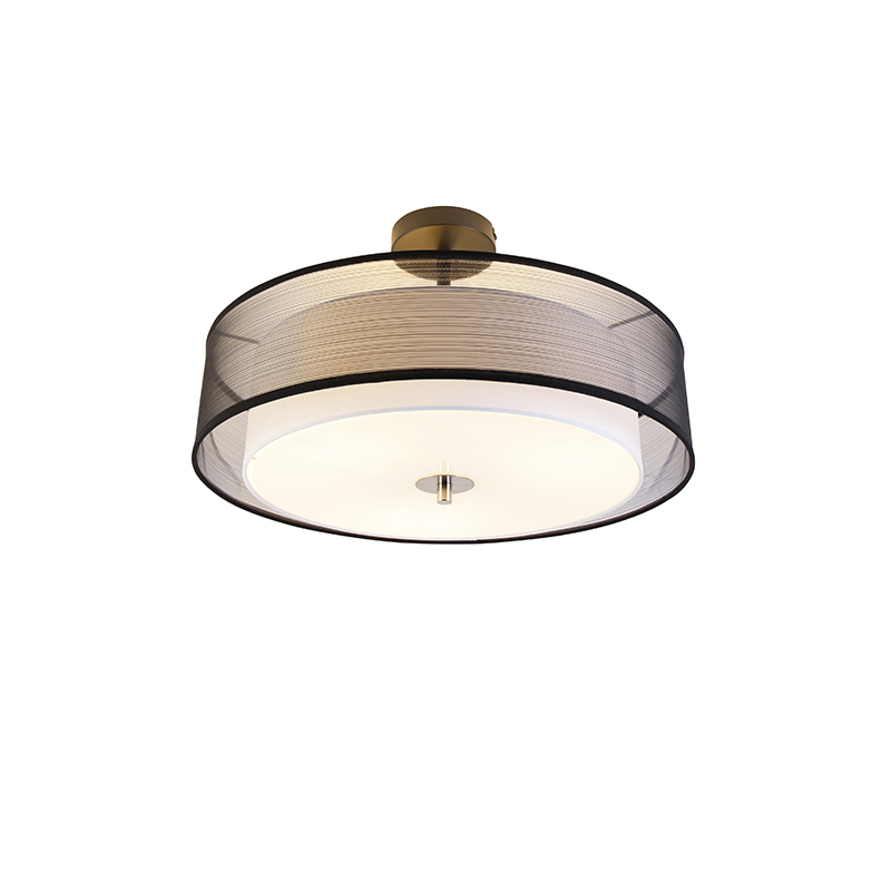 Moderne plafondlamp zwart met wit 50 cm 3-lichts - Drum Duo