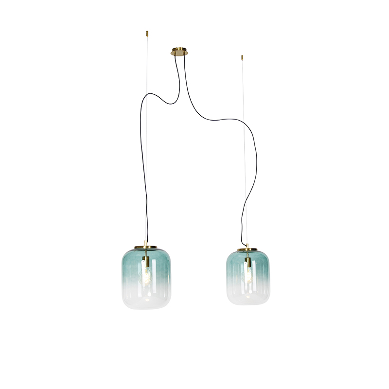 Design hanglamp goud met groen glas 2-lichts - Bliss