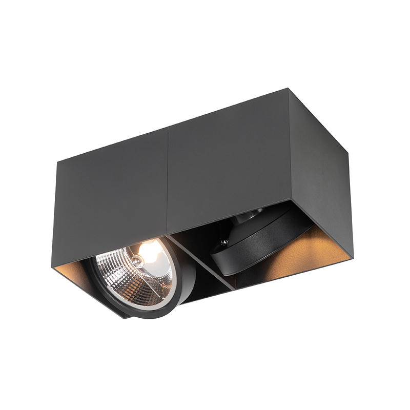 Design spot zwart rechthoekig AR111 2-lichts - Box