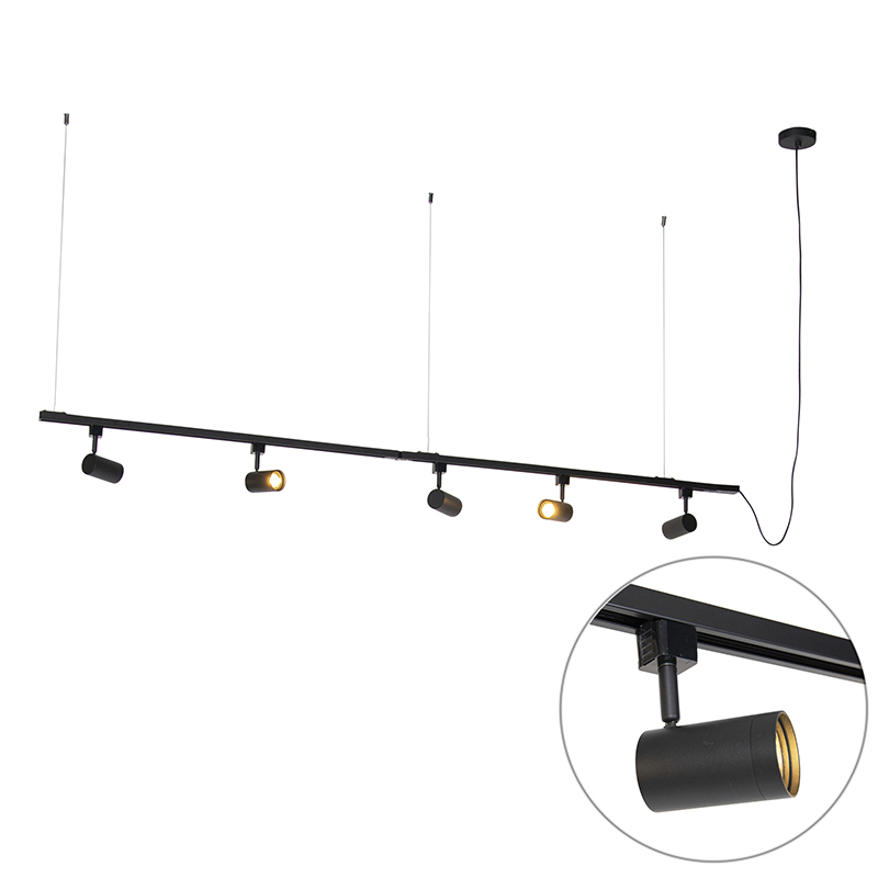 Modern hang railsysteem Black met 5 spots 1-fase - Jeana