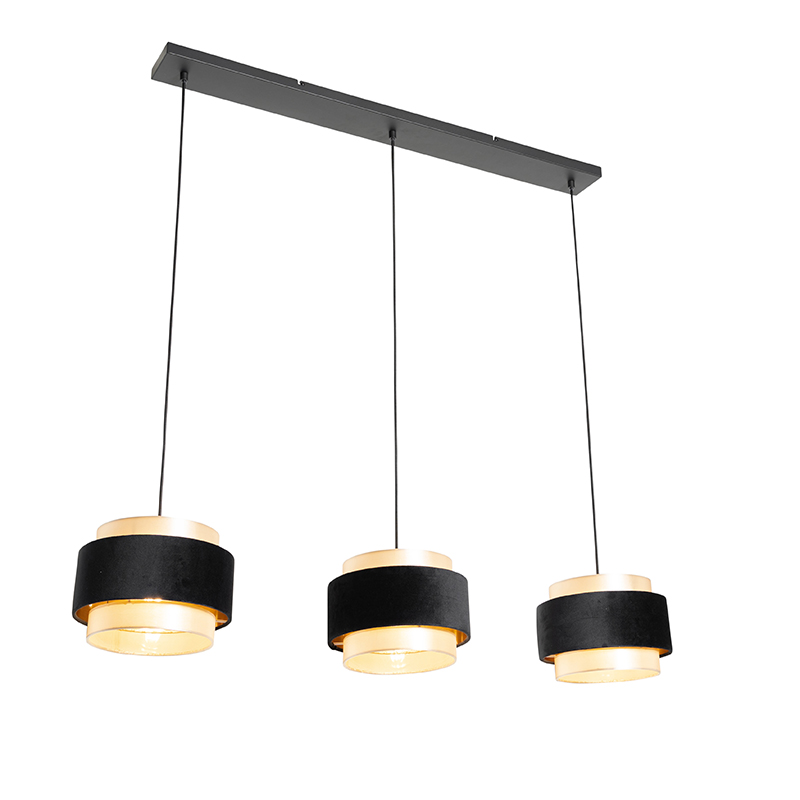 Moderne hanglamp zwart met goud 3-lichts - Elif