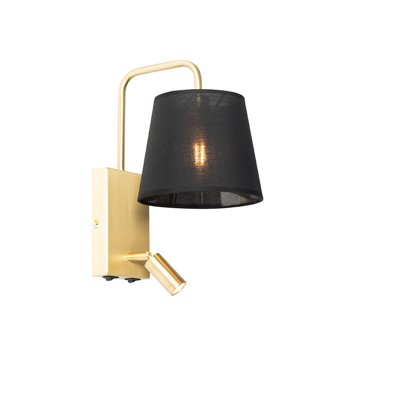 Moderne wandlamp zwart en staal met leeslamp - Renier