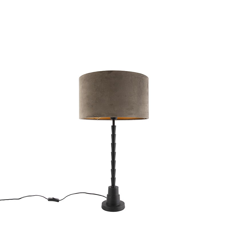 Stolní lampa ve stylu art deco černá 35 cm sametová odstín taupe - Pisos