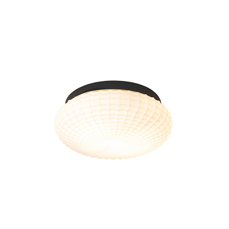 Klassieke plafondlamp zwart met opaal glas 30 cm IP44 - Nohmi