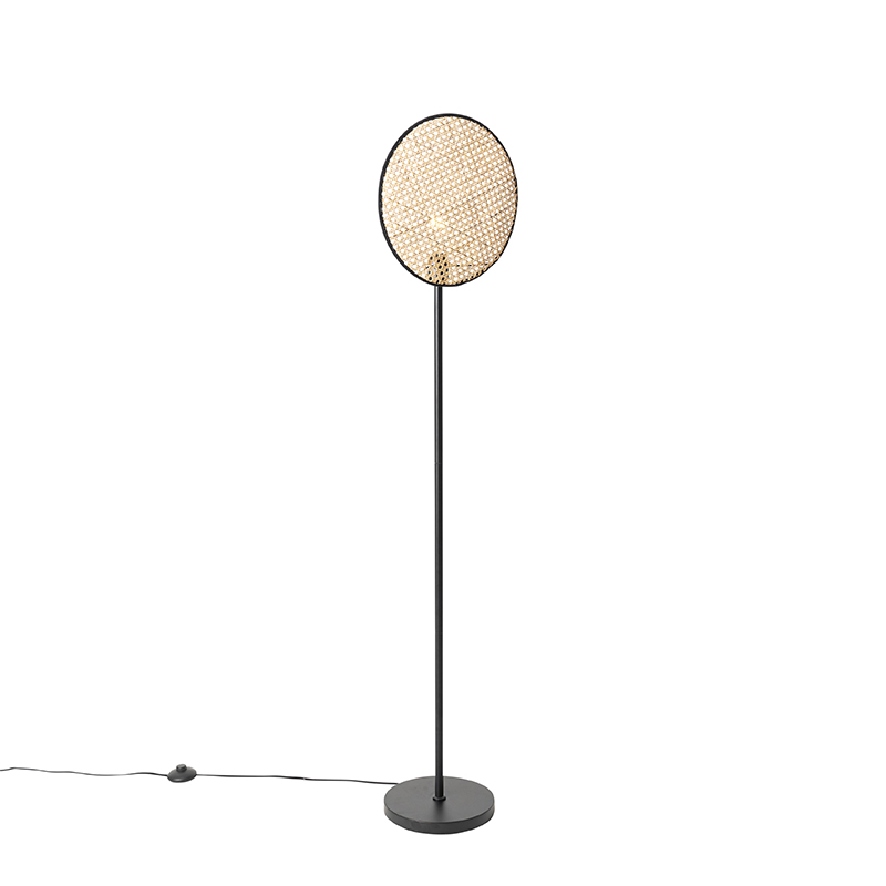 Landelijke vloerlamp zwart met rotan 35 cm - Kata