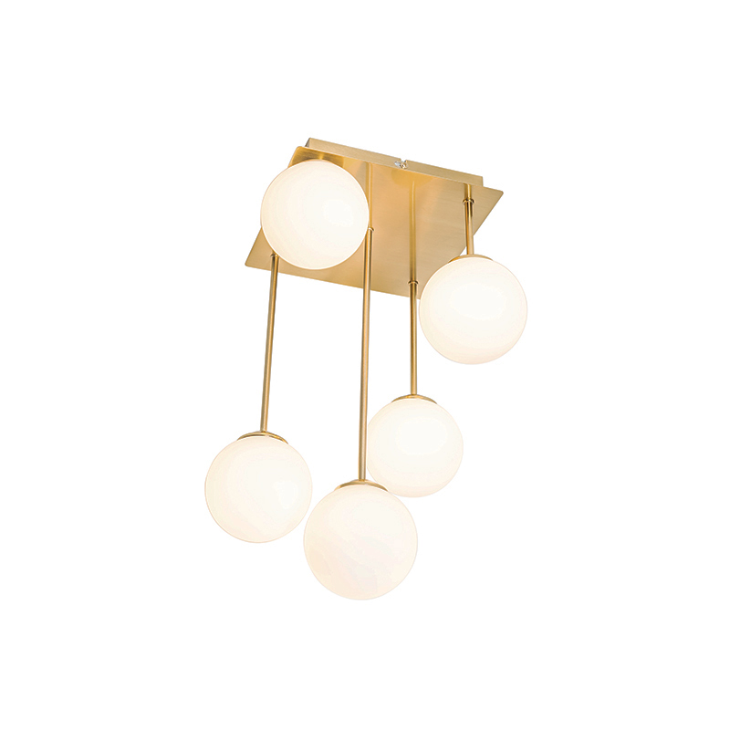 Moderne plafondlamp goud met opaal glas 5-lichts - Athens