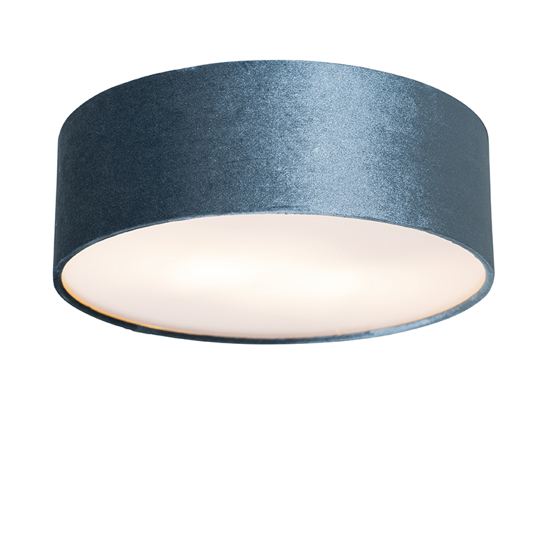 Plafondlamp blauw 30 cm met gouden binnenkant - Drum