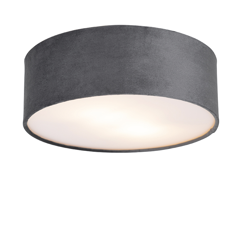 Plafondlamp grijs 30 cm met gouden binnenkant - Drum