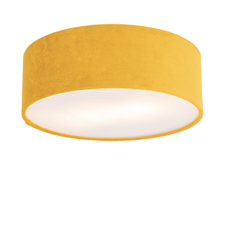 Plafondlamp oker 30 cm met gouden binnenkant - Drum