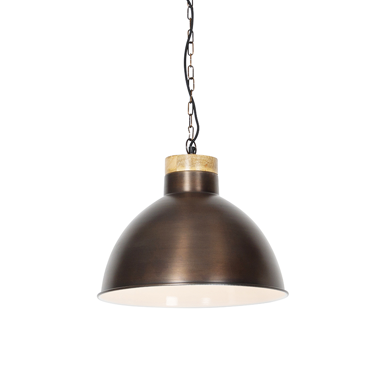 Vintage hanglamp koper met hout - Pointer