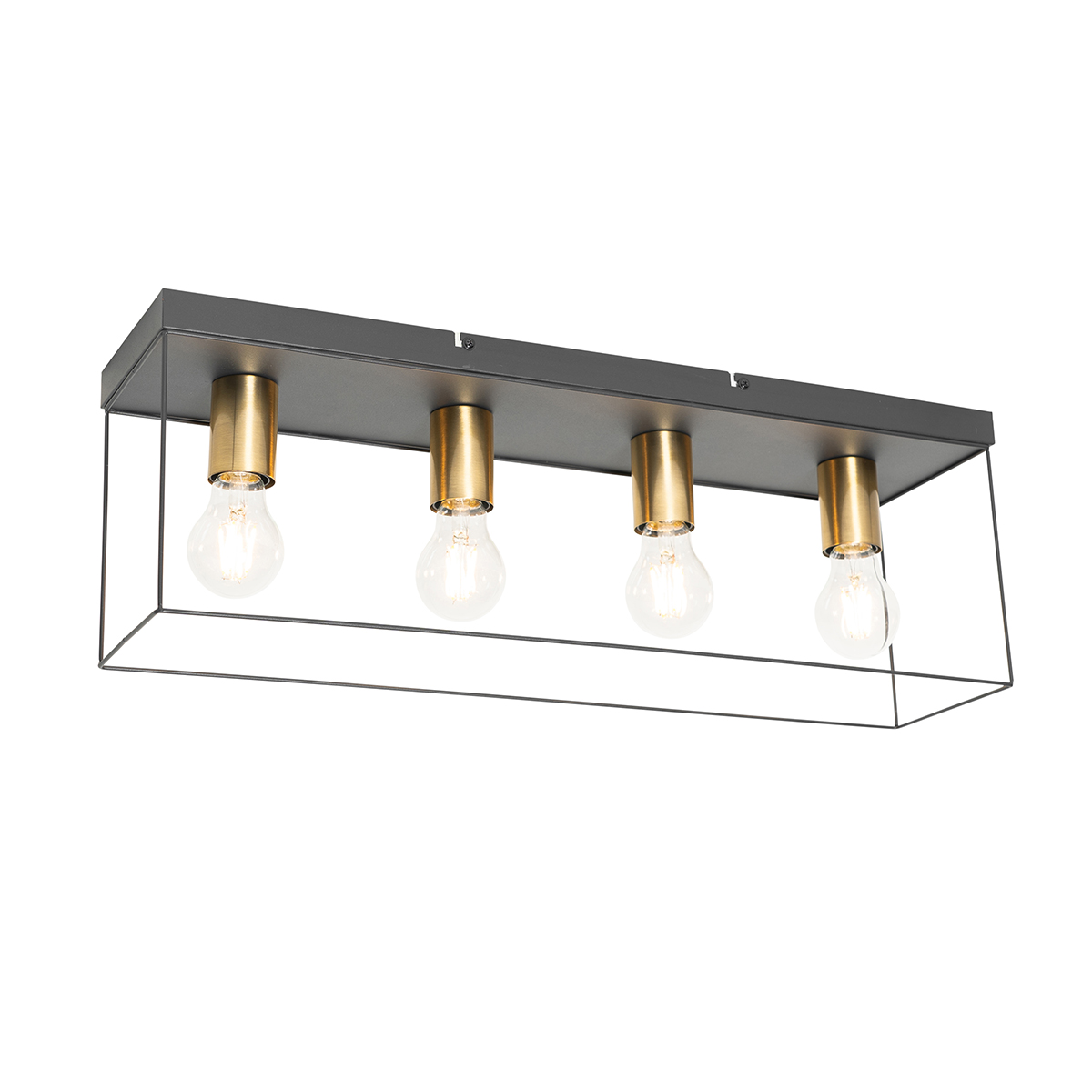 Minimalistische plafondlamp zwart met goud 4-lichts - Kodi