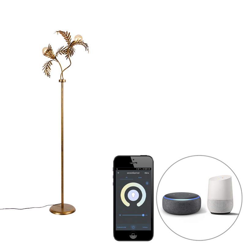 Smart vloerlamp goud 2-lichts incl. Wifi G95 - Botanica