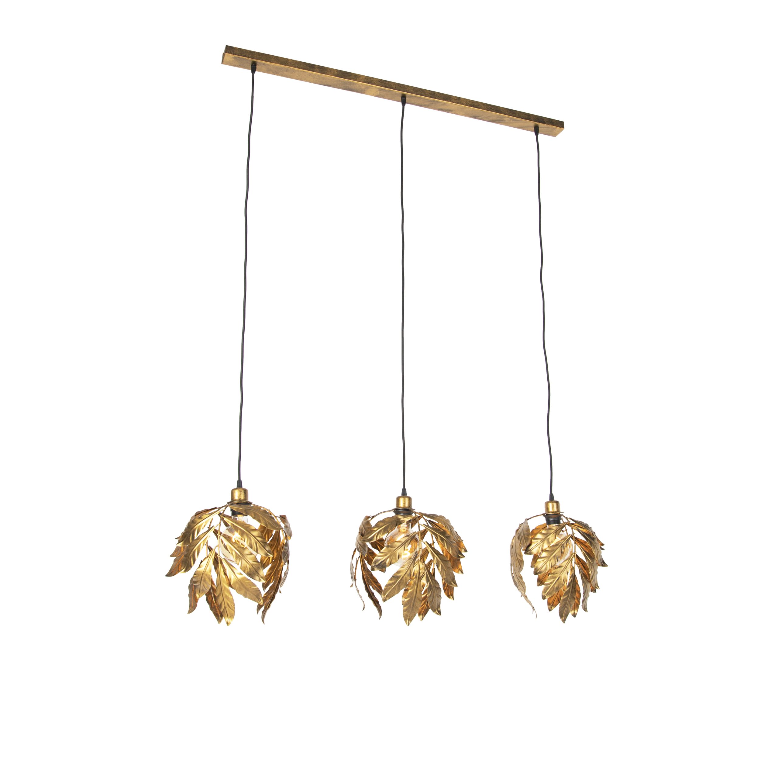 Vintage hanglamp antiek goud langwerpig 3-lichts - Linden