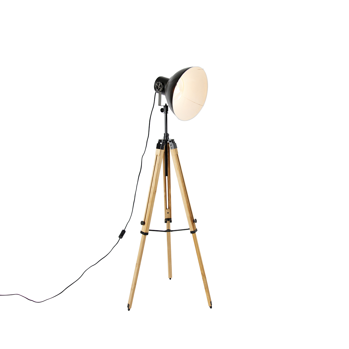 Industriële tripod vloerlamp zwart met hout - Mangoes