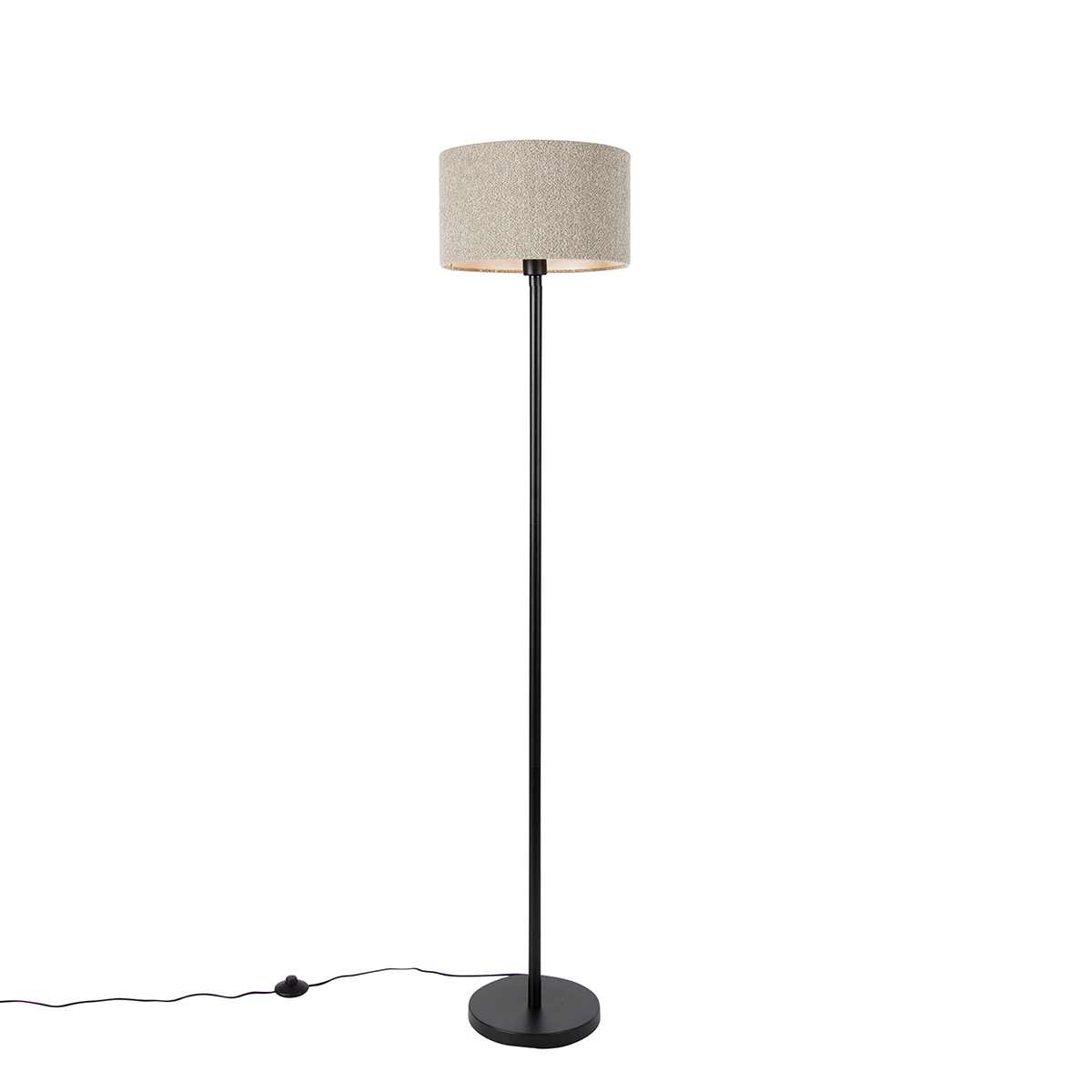 Vloerlamp zwart met boucle kap taupe 35 cm - Simplo