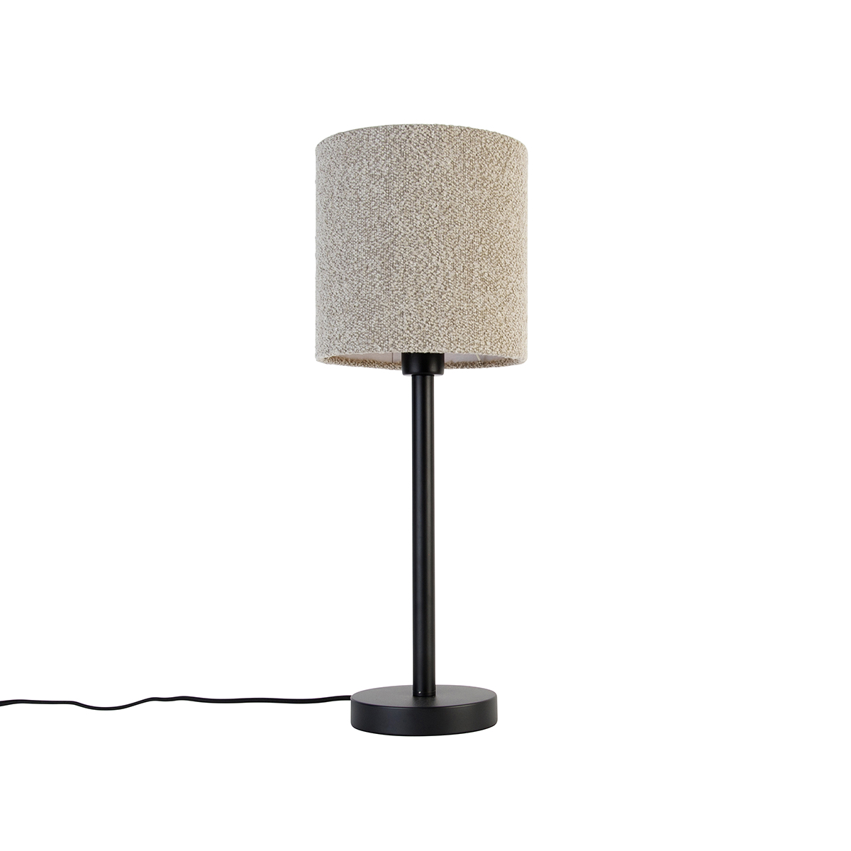 Moderne tafellamp zwart met boucle kap taupe 20 cm - Simplo