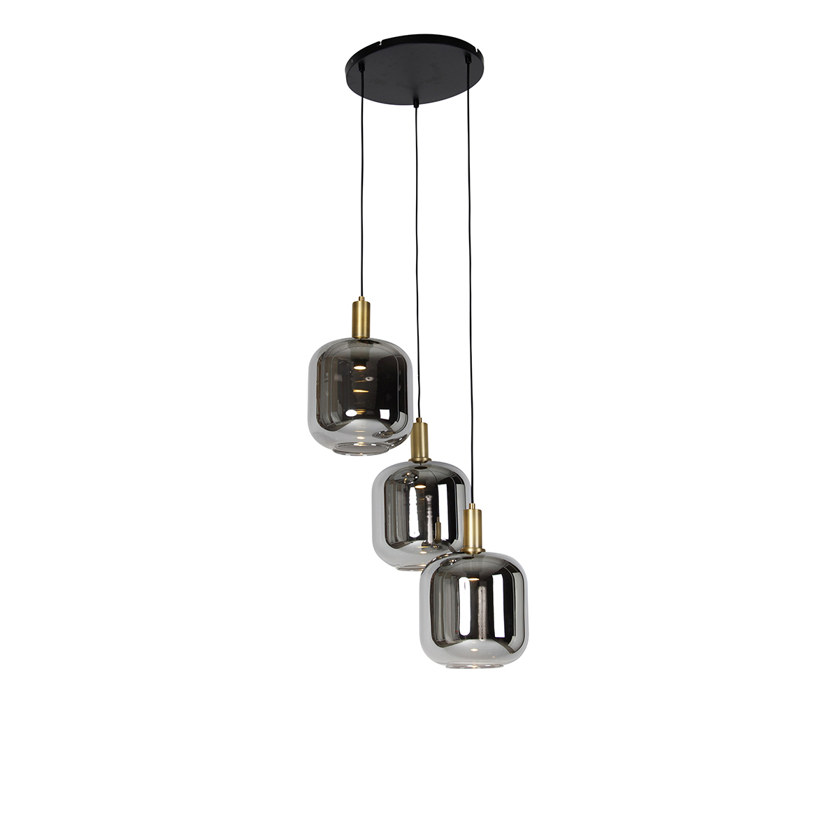 Hanglamp zwart met goud en smoke glas incl. 3 PUCC - Zuzanna