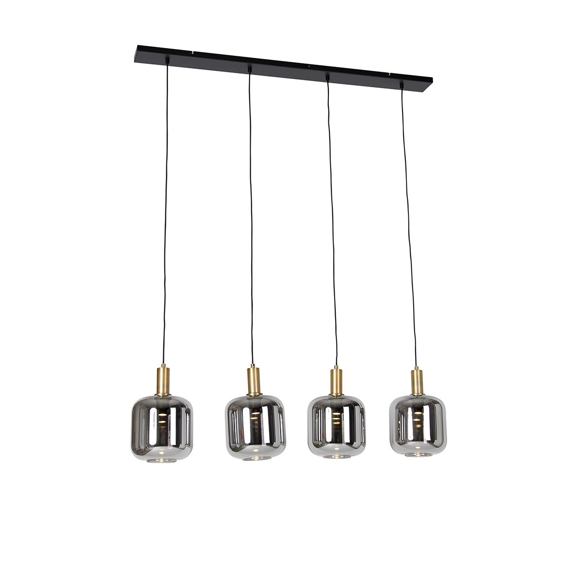 Hanglamp zwart met goud en smoke glas incl. 4 PUCC - Zuzanna