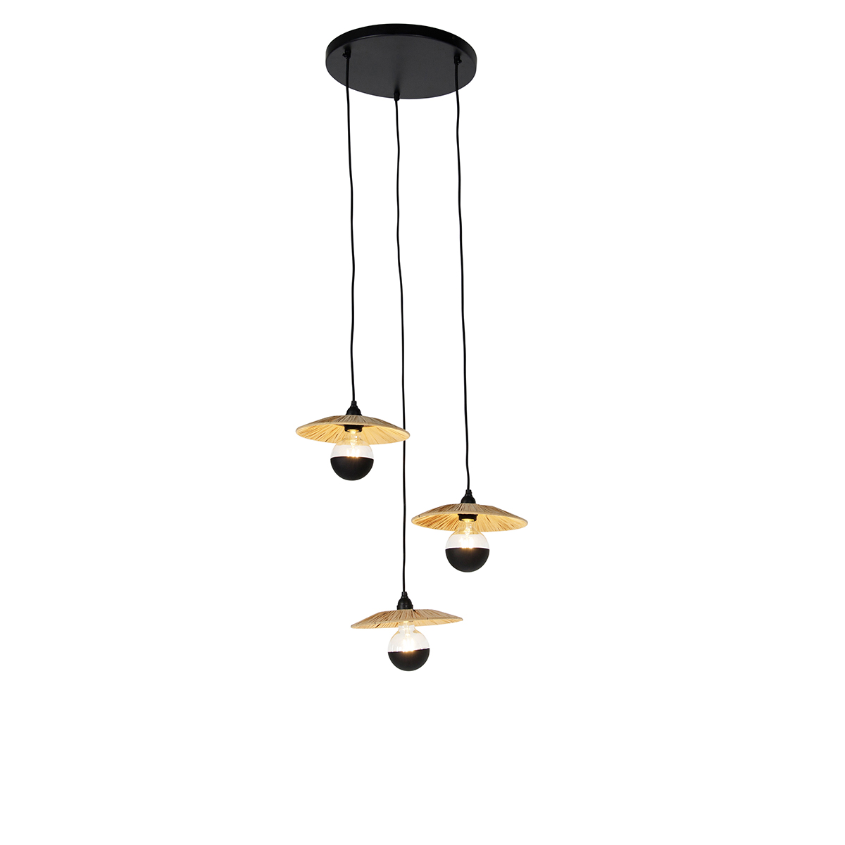 Landelijke hanglamp zwart met touw 3-lichts - Leia