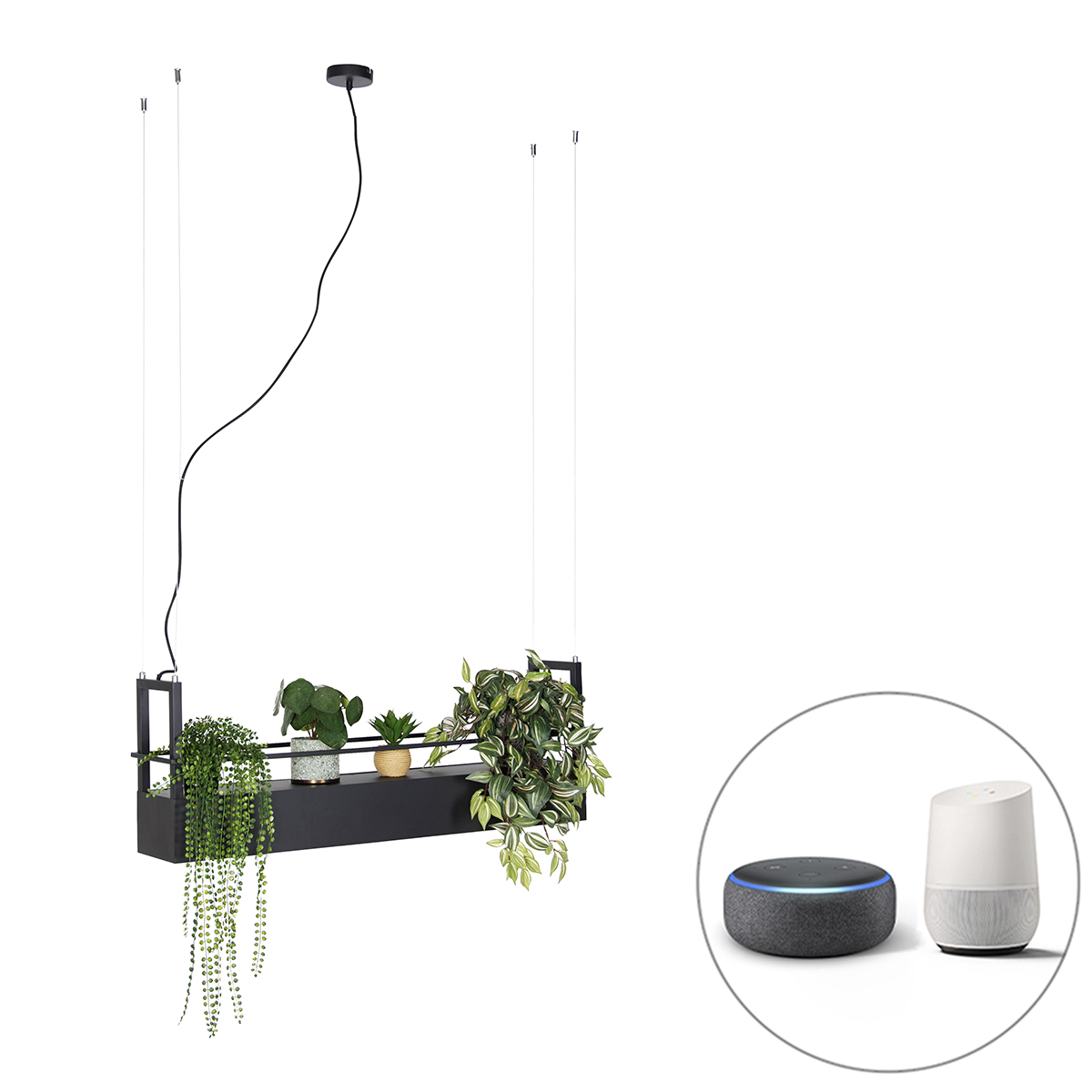 Smart hanglamp zwart met rek incl. 4 Wifi GU10 - Cage Rack