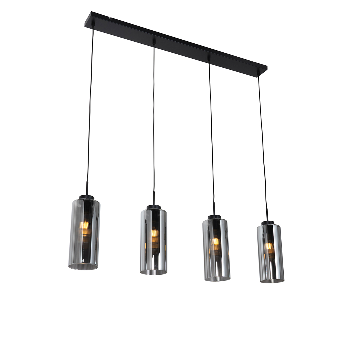 Art Deco hanglamp zwart met smoke glas 4-lichts - Laura