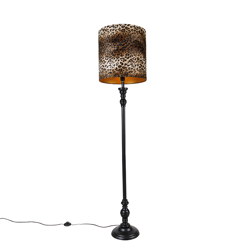 Stojací lampa černá s odstínem leopard 40 cm - Classico