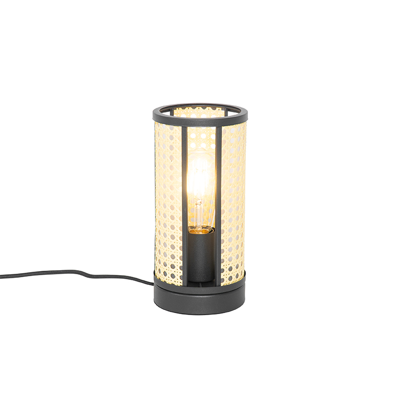 Orientální stolní lampa černá s ratanem 12 cm - Akira