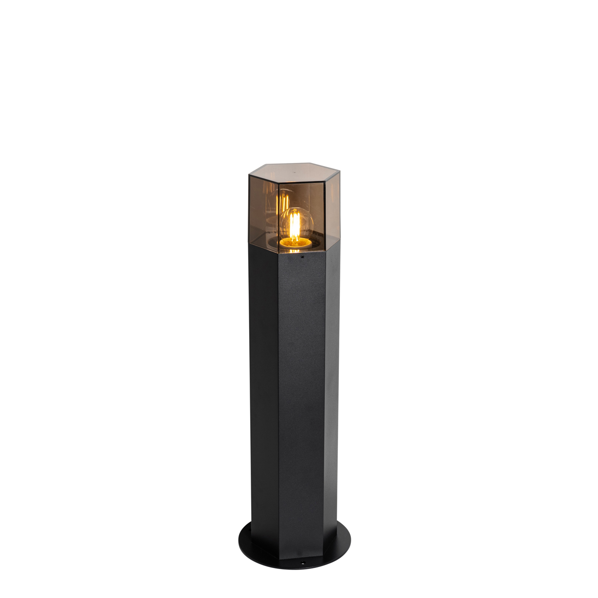 Staande buitenlamp zwart met smoke kap zeshoek 50 cm - Denmark