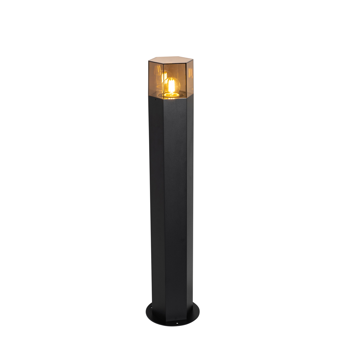 Staande buitenlamp zwart met smoke kap zeshoek 70 cm - Denmark