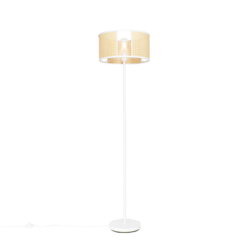 Retro stojací lampa bílá s ratanem 40 cm - Akira