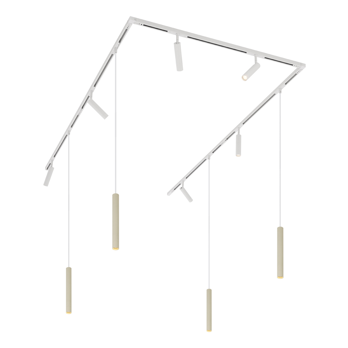 Modern railsysteem met 6 spots en 4 hanglampen wit 1-fase - Slimline Uzzy Keno