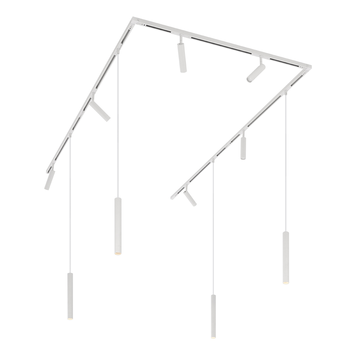 Modern railsysteem met 6 spots en 4 hanglampen wit 1-fase - Slimline Uzzy Keno