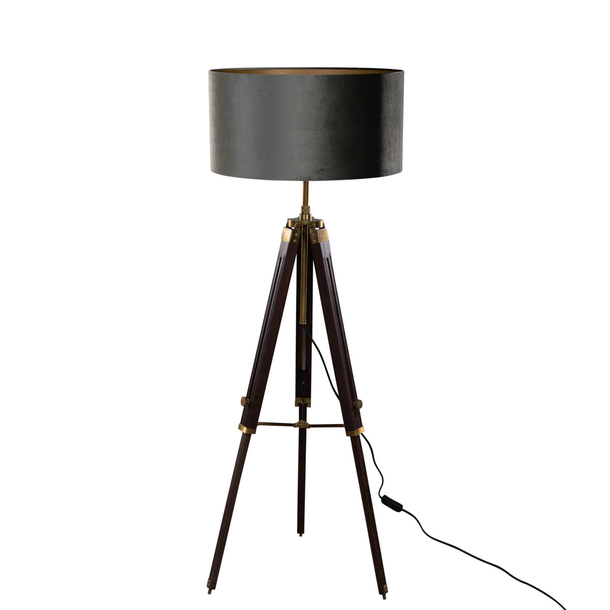 Vloerlamp messing tripod met velours kap groen 50cm - Cortin