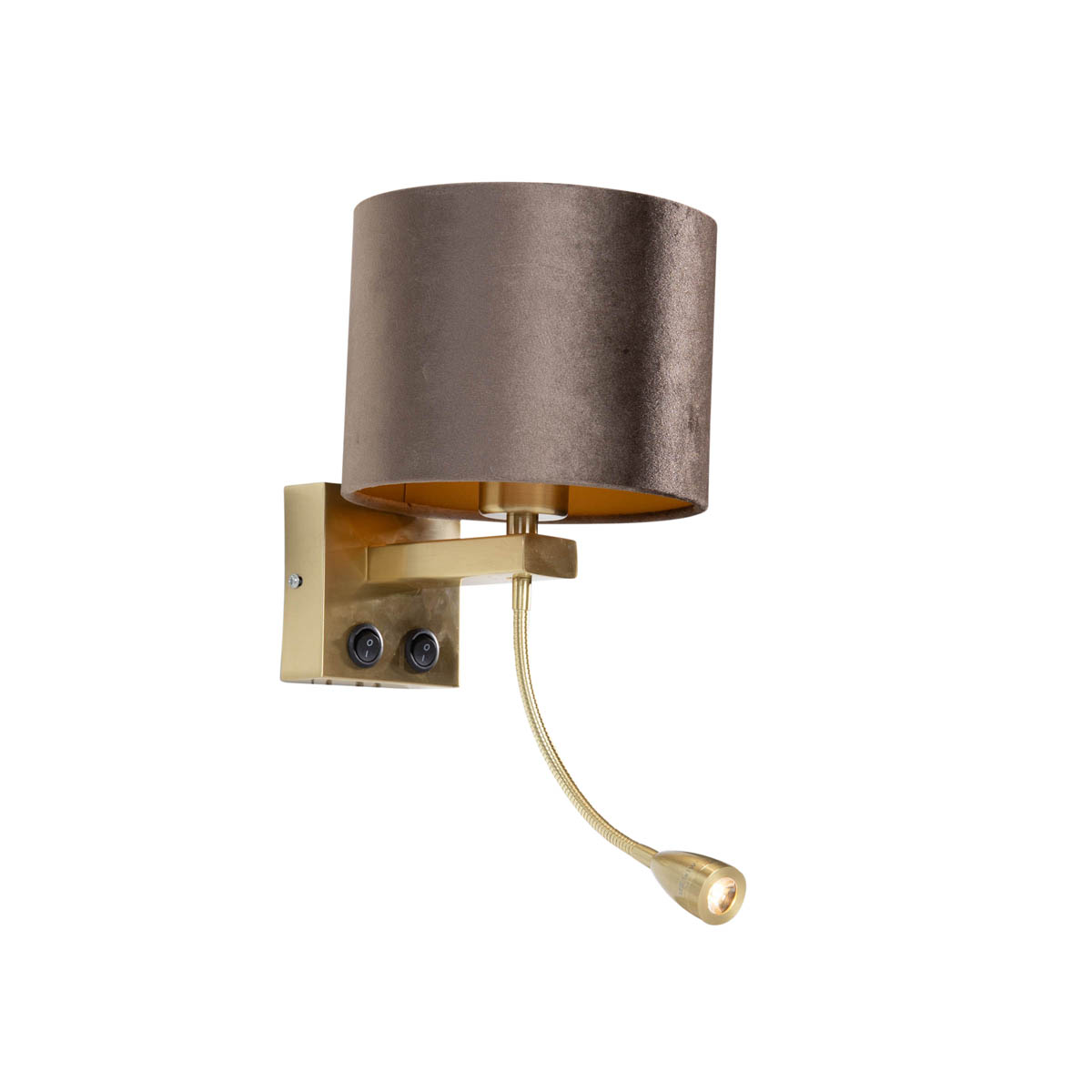 Wandlamp brons met velours kap bruin 18cm - Brescia