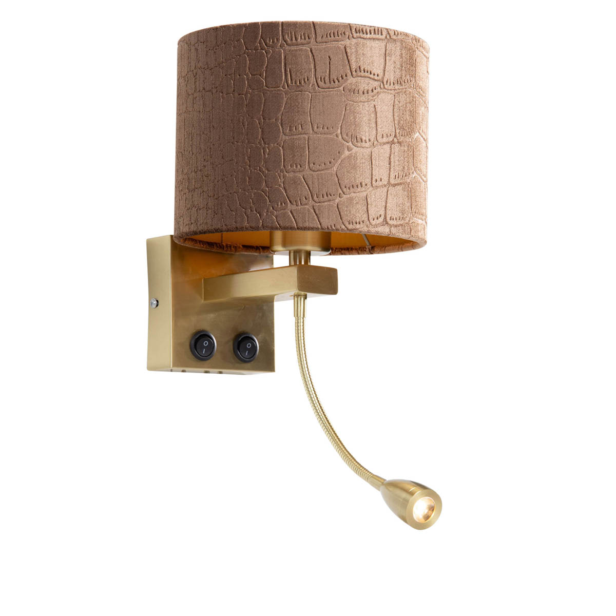 Wandlamp brons met velours kap krokodil dessin 18cm - Brescia