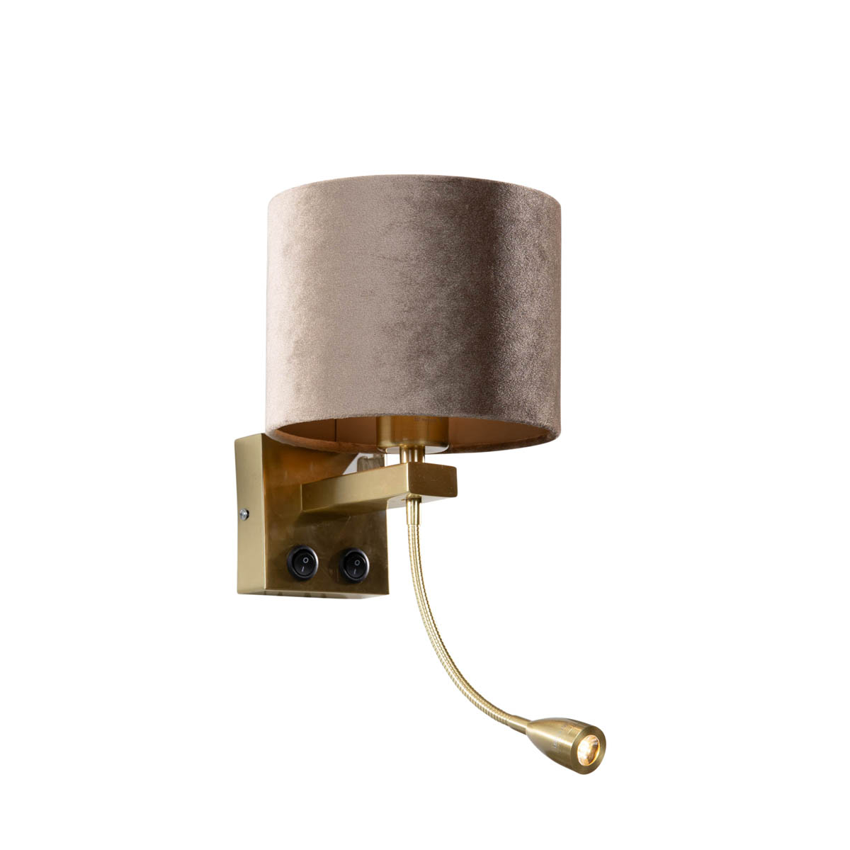 Wandlamp brons met velours kap taupe 18cm - Brescia Combi